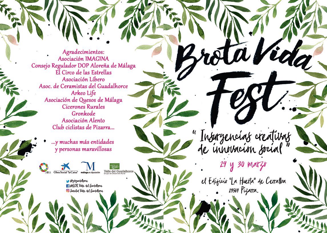 Remealsurdelsur's tweet photo. Brota Vida  Fest , 29 y 30  de Marzo, si estáis interesado en asistir, os dejo el enlace al formulario para inscribirse a las actividades que tienen aforo. @gdrguadalhorce @lanoria_mlg 
https://t.co/FWairs0LKF @diputacionMLG https://t.co/Jt4anTM9zv