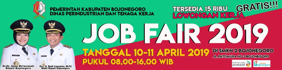 Bojonegorokarir's tweet photo. JOB FAIR 2019 KAB. BOJONEGORO.
Dinas Perindustrian dan Tenaga Kerja Kab. Bojonegoro.

Tanggal 10 dan 11 April 2019 di SMK N 2 Bojonegoro. https://t.co/gw4lNIzkDv