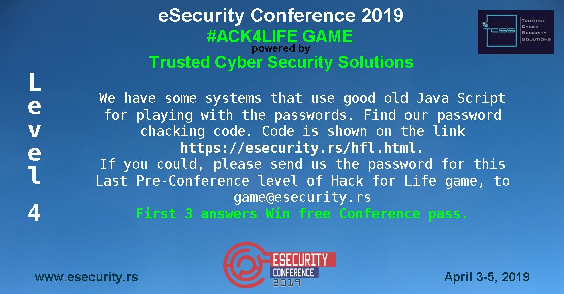 eSigurnostSRB's tweet photo. #ack4Life is hacking game that makes you think like a hacker and allows you to get a free #eSecurity2019 Conference pass and some prices on the conference, by passing a few Puzzles. #eSecurityHackingGame #hacking #esecurity #security
https://t.co/kp5sraRStl https://t.co/3UDe0t4Gxo