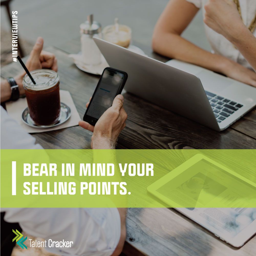 TalentCracker's tweet image. While preparing for an interview, bear in mind your #sellingpoints.
Have three to five key points to why you’re the #best #candidate for the #job on standby, have an example for each point to further persuade your interviewer.