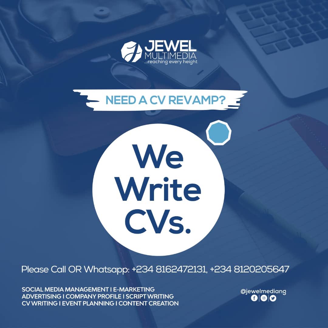 jewelmediang's tweet photo. Your CV is the first thing your recruiters see before they meet you. Make them anticipate meeting with you by giving them an impressive CV.
.
.
.
Let Us Revamp your CV for you...!
.
.
.
.
.
#cvwriting #cvwriter #cvmakeover #resumes #resumemakeover #resumewriter https://t.co/Tl9ThF6Y9d