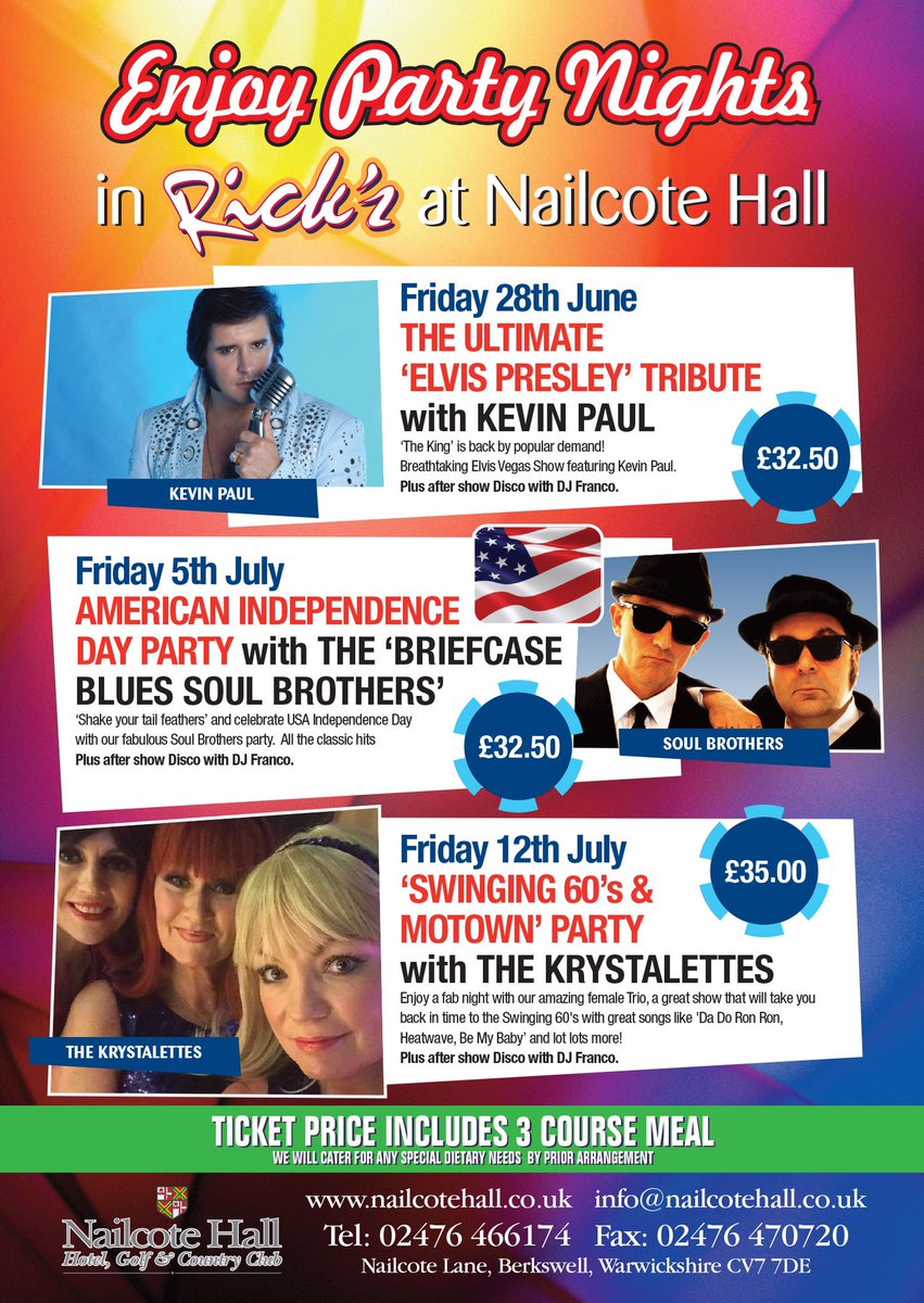 NailcoteHall's tweet photo. Just 👀 look at all the great #party nights and #events coming soon to #RicksBar and the #marquee at #NailcoteHall this Spring & Summer - there’s something for everyone so to check all our programme click https://t.co/h3KYuHntQq and call 02476466174 to book your party soon ! https://t.co/6vit6TUlvb
