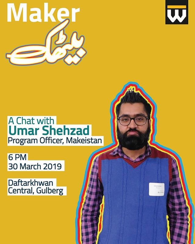 Makeistan's tweet photo. Umar Shehzad from Makeistan will be giving a talk at Daftarkhwan (Gulberg) on his experience of setting up Pakistan's first academic makerspace and facilitating its community of makers. You can register by going to the following link.

… https://t.co/pLtaG55pKQ https://t.co/389CMPwE2A