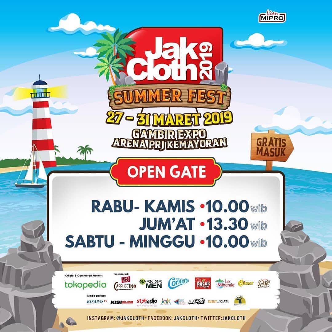 Catet!
Open gate @jakcloth Summer Fest 2019
Jadi ke Jakcloth sama siapa nih? Berangkat dari mana nih? Coba tag temen kalian / pacar / gebetan / sahabat.
.
#jakcloth 
#jakclothstore 
#jakclothstorebekasi