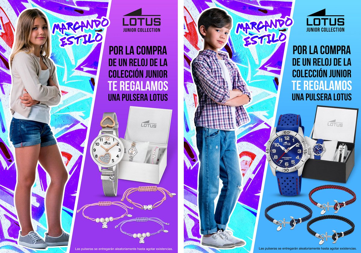 ¡Marcando estilo con la Colección Junior #LotusWatches! 
Aprovecha la PROMOCIÓN: ¡si compras un reloj, te llevarás GRATIS una pulsera! 🆓🆓
[Consulta las condiciones en tienda]