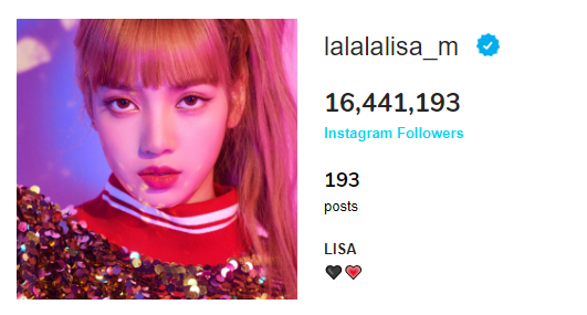 chartslalisa's tweet photo. #LALISA Instagram followers update:
💜16,441,193
+51,305 in the past 24 hours🎉
193 posts
#AceLalisaDay
https://t.co/1eiRApwMNi https://t.co/9oHnuLfSPP