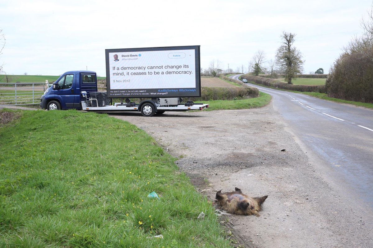 Early afternoon on the #MarchToLeave and it’s just our ad van and a dead badger. Anyone seen <a href="/OwenPaterson/">Owen Paterson</a>?
