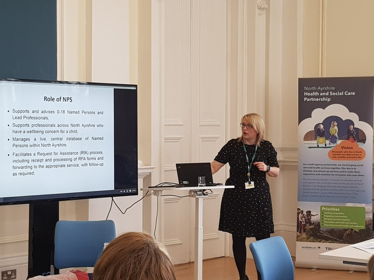 DaleneSinclair's tweet photo. Joanne Inglis sharing North Ayrshire's Named Person Service.  Fabulous evidence about the early interventions provided to our children and their families @NAHSCP https://t.co/rROOz859ra