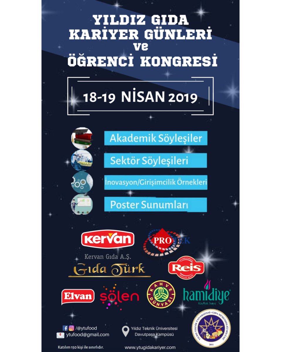 18-19 Nisan tarihlerinde Yıldız Gıda Kariyer Günleri ve Öğrenci Kongresi adlı etkinliğimizi destekleyen sponsorlarımıza çok teşekkür ederiz ✨
Etkinliğimizde görüşmek üzere ✋🏼
<a href="/kervangida/">kervangida</a> <a href="/kahvedunyasi/">Kahve Dünyası</a> <a href="/elvangroup1/">Elvan Group</a> <a href="/SolenKurumsal/">Şölen</a> <a href="/hamidiyeas/">Hamidiye Su</a>