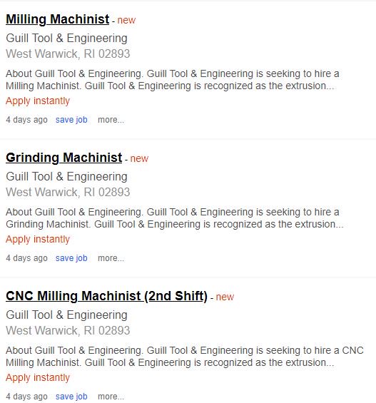 guilltool's tweet photo. 3 openings at #GuillTool! Looking for a #milling #machinist, a #grinding machinist and a #CNC milling machinist. Apply here: https://t.co/c48CGhHdZa @indeed #jobs #jobopenings #NowHiring #RhodeIsland #RhodeIslandManufacturing #RImfg #mfg #manufacturing #extrusion #tooling https://t.co/TxrrwZ4uMY