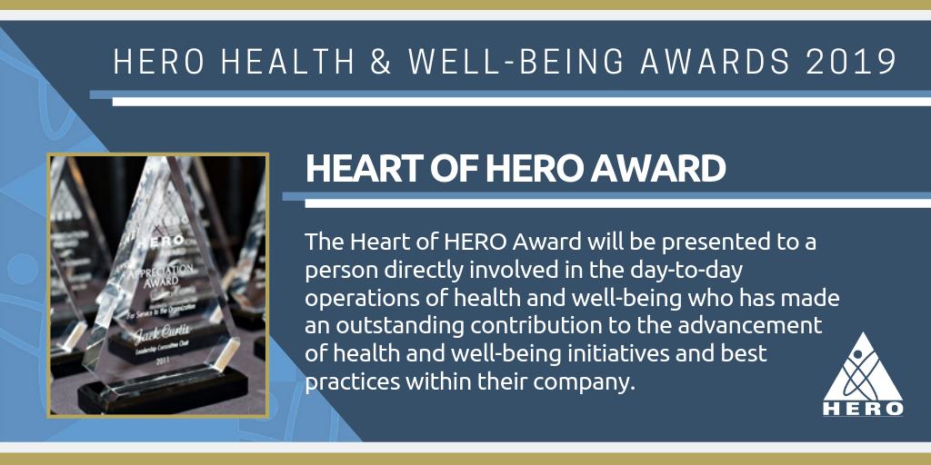 HEROehm's tweet photo. Know someone who is a superstar in managing day-to-day health and well-being initiatives? Nominate them for the Heart of HERO #Award. Nominations are due April 30. #health #wellbeing #HWBA #HEROForum19 https://t.co/WLoNZU7l72 https://t.co/Gg2Xw9GTa7