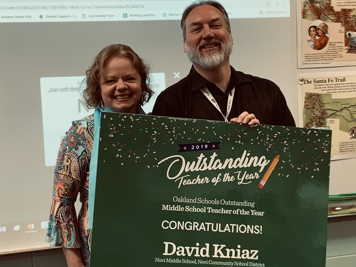 Eighth grade U.S. History teacher David Kniaz was named Oakland County Outstanding Middle School Teacher of the Year. Congrats Mr. K. <a href="/NoviMScounselor/">Novi Middle School - COUNSELING DEPARTMENT</a> <a href="/novi_ms/">Novi Middle School</a> <a href="/OaklandSchools/">Oakland Schools</a> #NoviPride