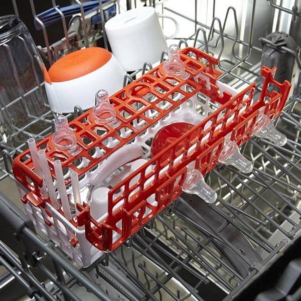 Now On Sale: The Oxo Tot Dishwasher Basket orange is a life-changing kitchen accessory. Say goodbye to misplacing or dropping your smallest dishes.