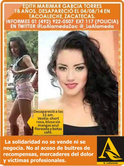 #Tebuscamos Edith García Torres, 18 años, 4/8/14 #Tacoaleche #Zacatecas #911