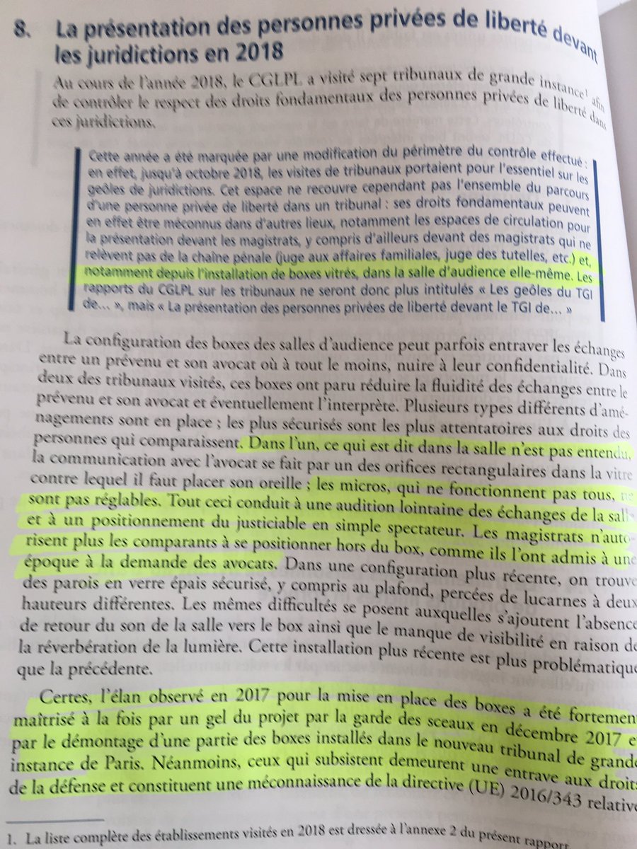 ChStPalais's tweet photo. Le CGLPL recommande «  la suppression complète des boxes vitrés ». (Rapport d’activité 2018 publié en mars 2019). 
On attend. 
@NBelloubet https://t.co/HPoZ0wF9IL