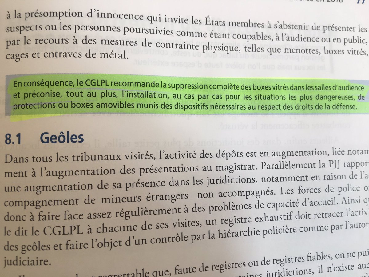 ChStPalais's tweet photo. Le CGLPL recommande «  la suppression complète des boxes vitrés ». (Rapport d’activité 2018 publié en mars 2019). 
On attend. 
@NBelloubet https://t.co/HPoZ0wF9IL