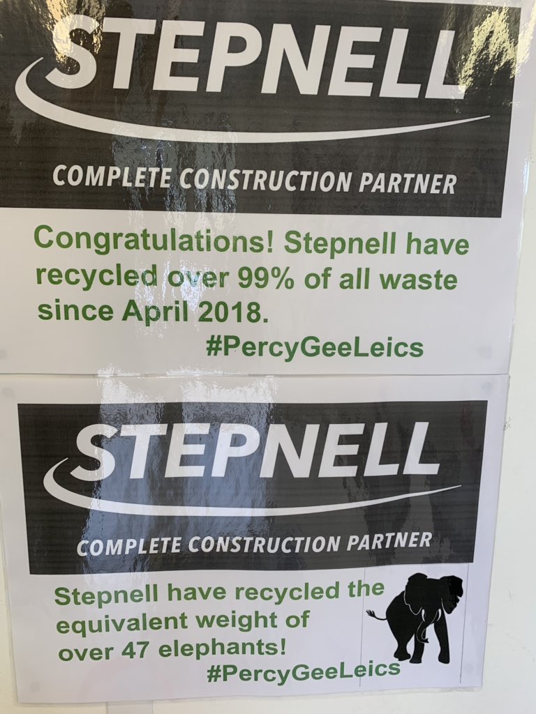 DanielPMurdock's tweet photo. Great news from the @Stepnellltd #PercyGeeLeics project, since April 2018 we have recycle 99% of our site way with less than 1% being sent to landfill. #LoveConstruction #WasteCycle https://t.co/9FVbLqAsH3