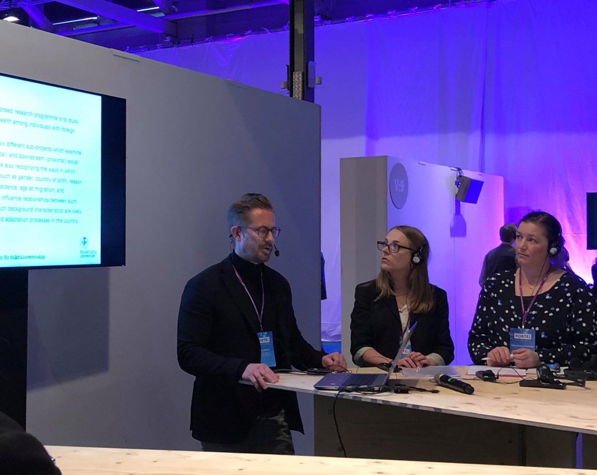 SMASH_Research's tweet photo. From left, Program Manager Prof. Mikael Rostila and members Helena Honkaniemi @H_Honkaniemi and Dr. Nina-Katri Gustafsson @NinaKatri presenting recent @SMASH_Research findings at #ForteTalks2019 in Stockholm. Thank you to all who attended! @forteforskning https://t.co/EJLqD7KFGS