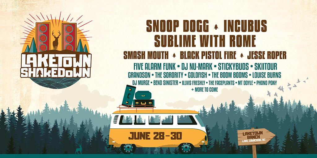 The lineup is here! See <a href="/SnoopDogg/">Snoop Dogg</a> <a href="/IncubusBand/">Incubus</a> @SublimeWithRome  <a href="/smashmouth/">Smash Mouth</a> <a href="/BlackPistolFire/">Black Pistol Fire</a> &amp; many more this Canada Day Long Weekend at the beautiful #LaketownRanch! Tickets on sale this Friday at 10am. Want a chance to beat the box office? Head here: bit.ly/2WtgJNE