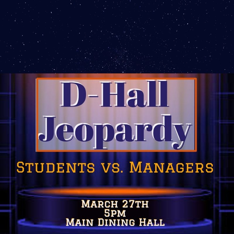 PC_EATS's tweet image. It's Game Show Time @ D-Hall Tonight, 3/27/19! Students vs. Purchase Dining Managers. Come by at 5 for some fun &amp;amp; prizes!