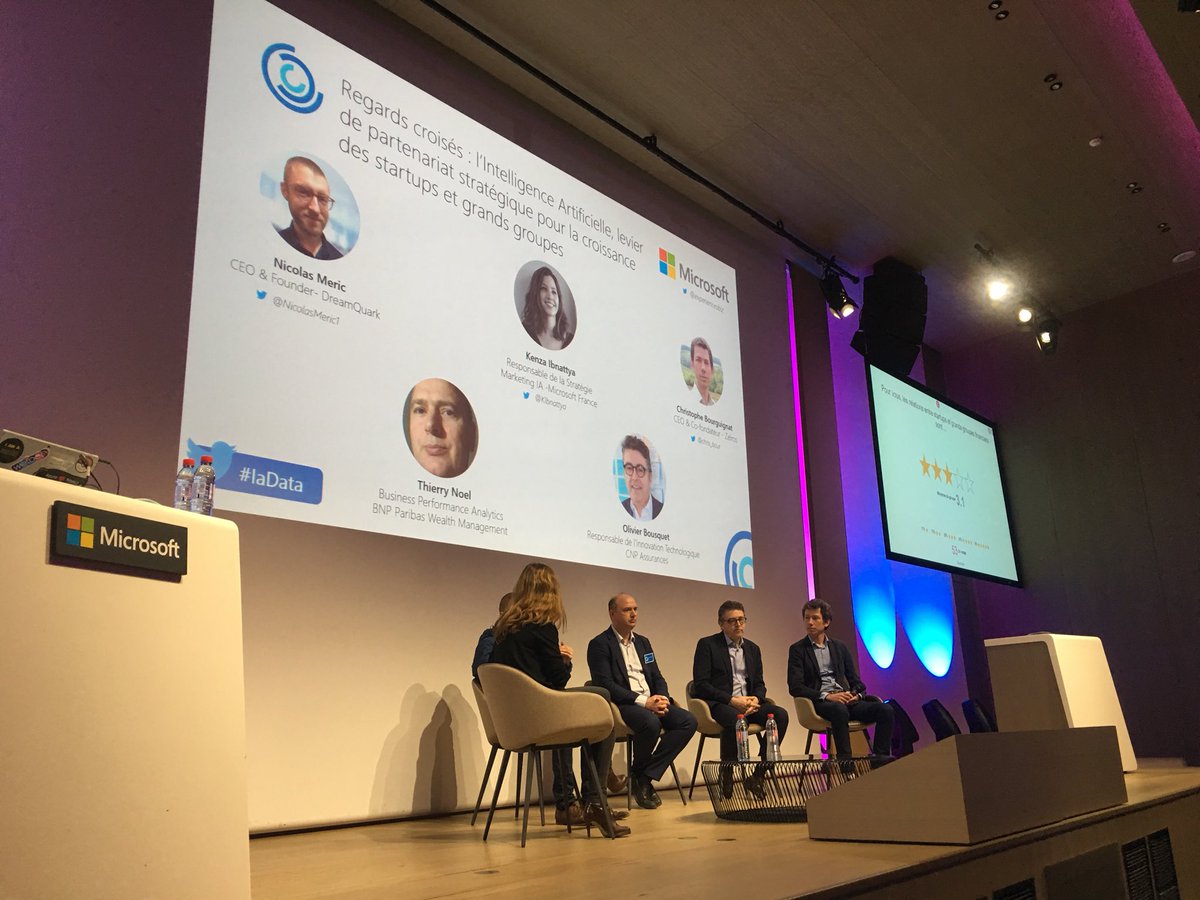 philpoirot's tweet photo. @NicolasMeric1 @chris_bour @KIbnattya on stage pour parler IA avec les apports de @Dreamquark et @ZelrosAI pour accompagner les besoins métiers et régler les pain points @BNPP_Wealth et @CNP_Assurances @experiencesbiz #IaData https://t.co/mOEfO0YfJD
