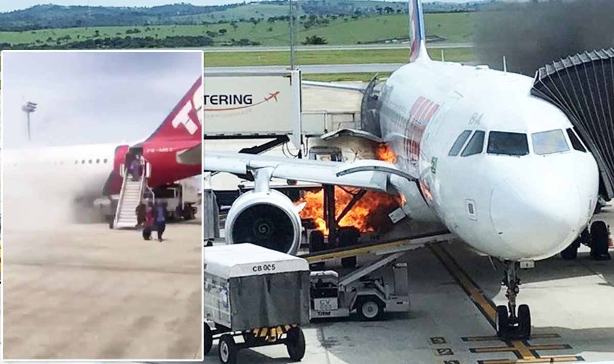 WATCH Frightening moment plane bursts into flames as passengers flee