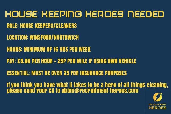 rec_heroes's tweet photo. ⚡ HIGH END CLEANING JOBS AVAILABLE ⚡

Please contact recruitment heroes for more details! ⚡

#Cleaners #Wanted #Winsford #Northwich https://t.co/0i9JGm7MKx