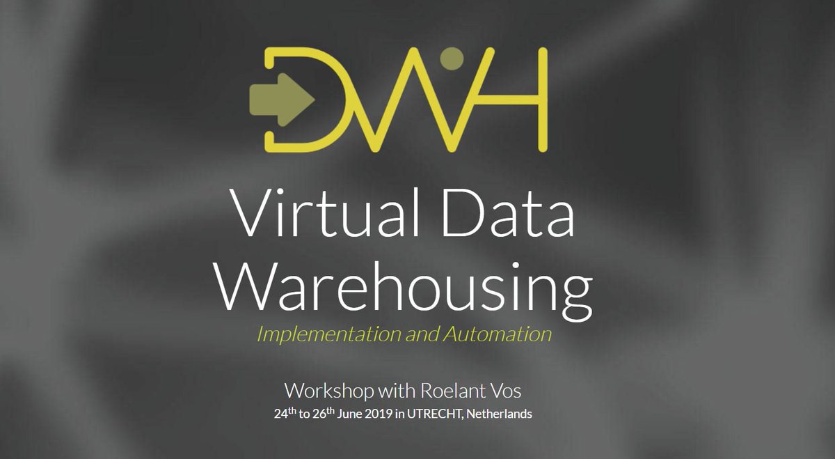 dcysivedata's tweet photo. Workshop Virtual Data Warehousing by Roelant Vos, 24-6 June 2019, Utrecht, the Netherlands. Registrations on https://t.co/ZmMN0EU4yS  #roelantvos #virtualdwh #agiledwh #datavault  #datamodelingzone #datarchitecture #datamodelling #datamodeling #datawarehouse #datawarehousing  #bi https://t.co/34DCfANEJw