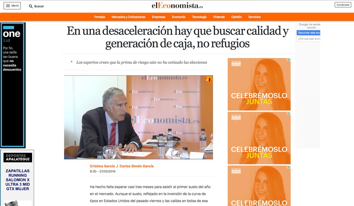 JC_Felguera's tweet photo. Buenos días, Os dejo el link a @elEconomistaes que resume una interesante jornada con compañeros gestores en el que dábamos nuestra opinión sobre los "motivos por los que seguir en el mercado el 2019". @AlgarGlobalFund. https://t.co/dToaIwfKkj