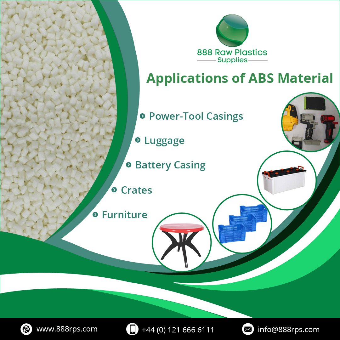 888RawPlastic's tweet photo. #ABSMaterial (Acrylonitrile Butadine Styrene) is formed from a combination of the three monomers which form its name and used in different industries. Visit - https://t.co/g9NBdFKDRj https://t.co/IFblgEysgf