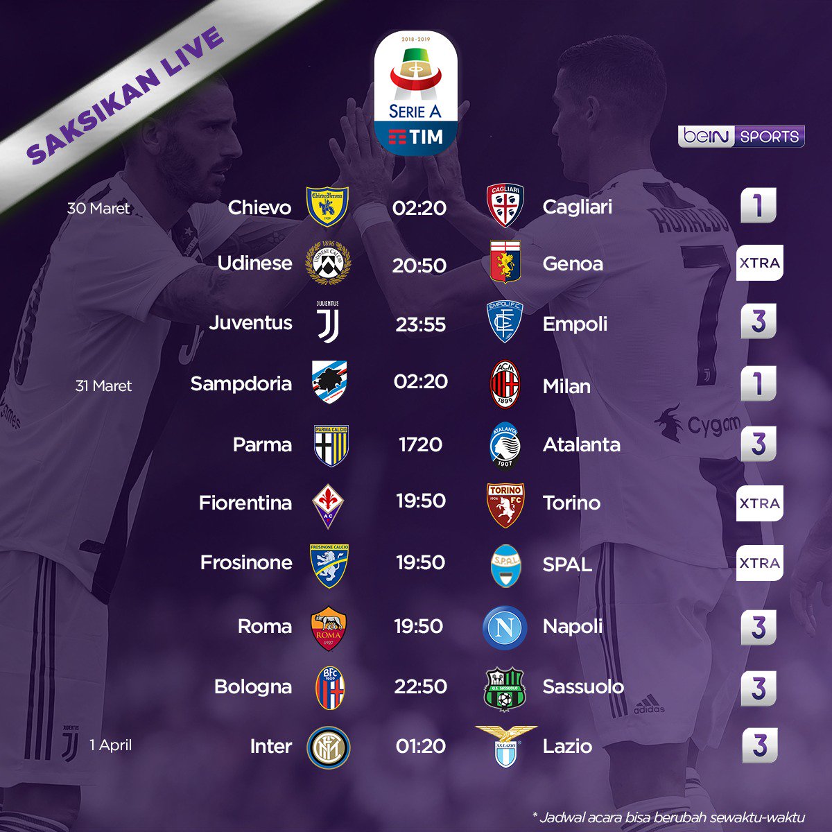 Mohon maaf terjadi kesalahan pada postingan <a href="/SerieA/">Lega Serie A</a> sebelumnya! Berikut adalah update jadwal Giornata ke 29! Bagaimana prediksi kamu? Share dibawah sini yah! #beINSerieA
