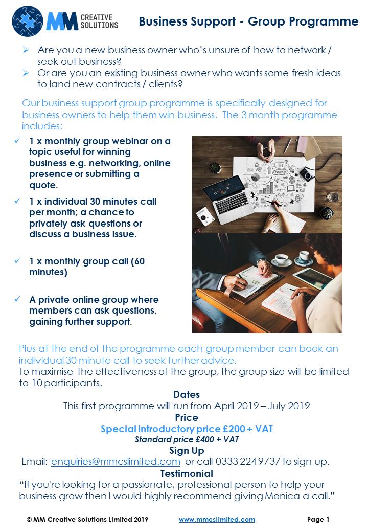 mmcslimited's tweet image. Our business support programme is designed to help new and existing business owners win business.  The programme will be delivered online, so you can join from home, the office or the beach...  Visit bit.ly/2EBjntA  for info &amp;amp; to sign up.  #businessdevelopment