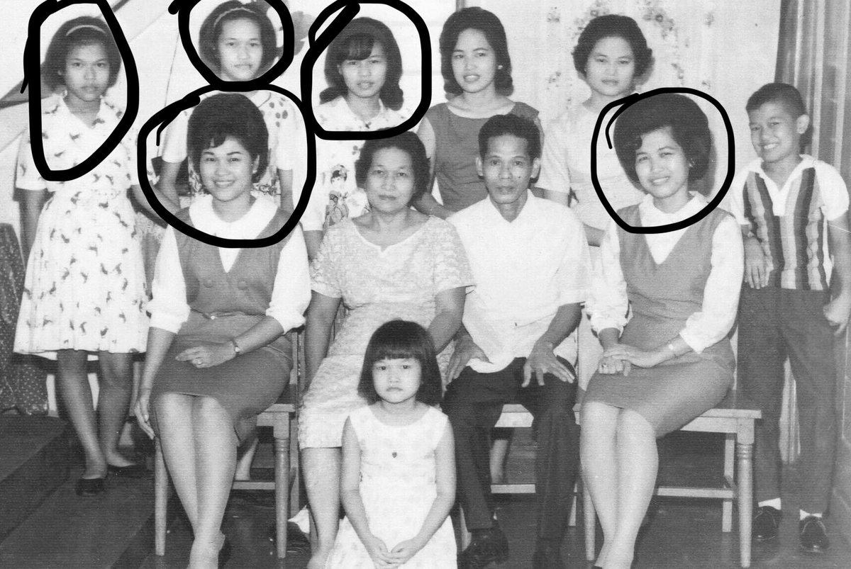 MrBognot's tweet image. Meet the Bognots in 1964. The older gentleman is my grandfather, Vicente, and the younger one, the only son, is my dad, Generoso. My name originated from them, Vincent Gene Castro Bognot. All the ladies circled in the photo, my aunts, became teachers and admin. #multiculturalweek