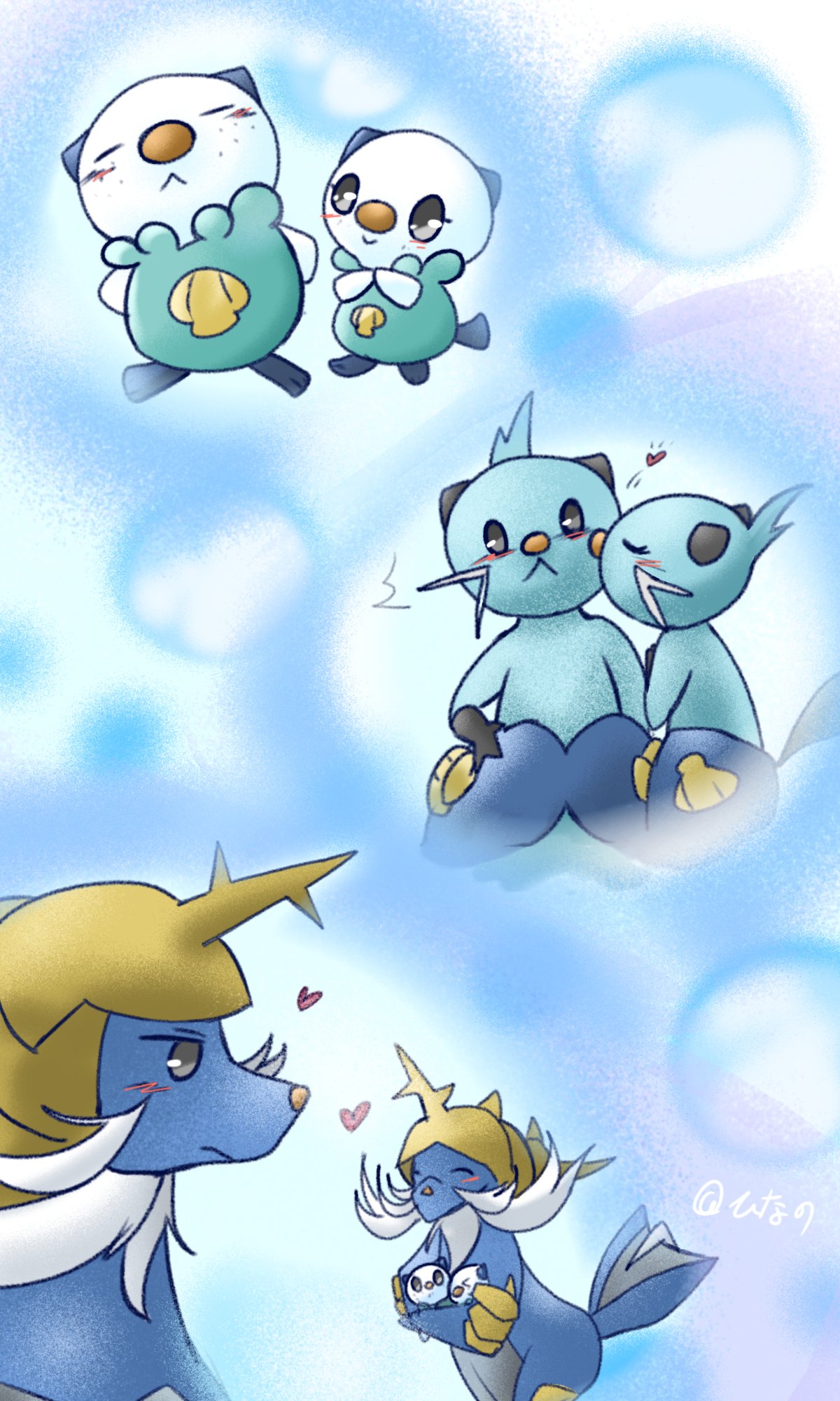 ひなの בטוויטר リクエスト ラブラブなミジュマル とミジュマル お互いフタチマル成長してキスし合う 結ばれダイケンキ夫婦となりミジュマルの兄妹を抱いて見守る