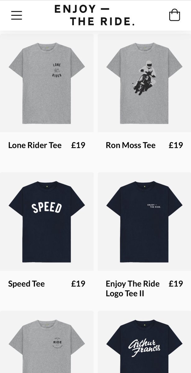 Free shipping on all T’s this weekend. The offer is runs from Friday 29th at 9am to Sunday 31st at midnight. No discount code needed, the free shipping option will appear automatically in your cart when you check out. enjoytheride.teemill.com