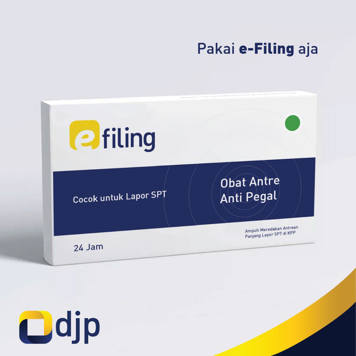 Dengan e-Filing, rasa pegal-pegal dan jenuh akibat mengantre terlalu lama di Kantor Pajak tidak perlu dirasakan lagi.

Berkhasiat 24 jam, dimana saja dan kapan saja. #Sahabat516 sudah coba?

#LebihAwalLebihNyaman