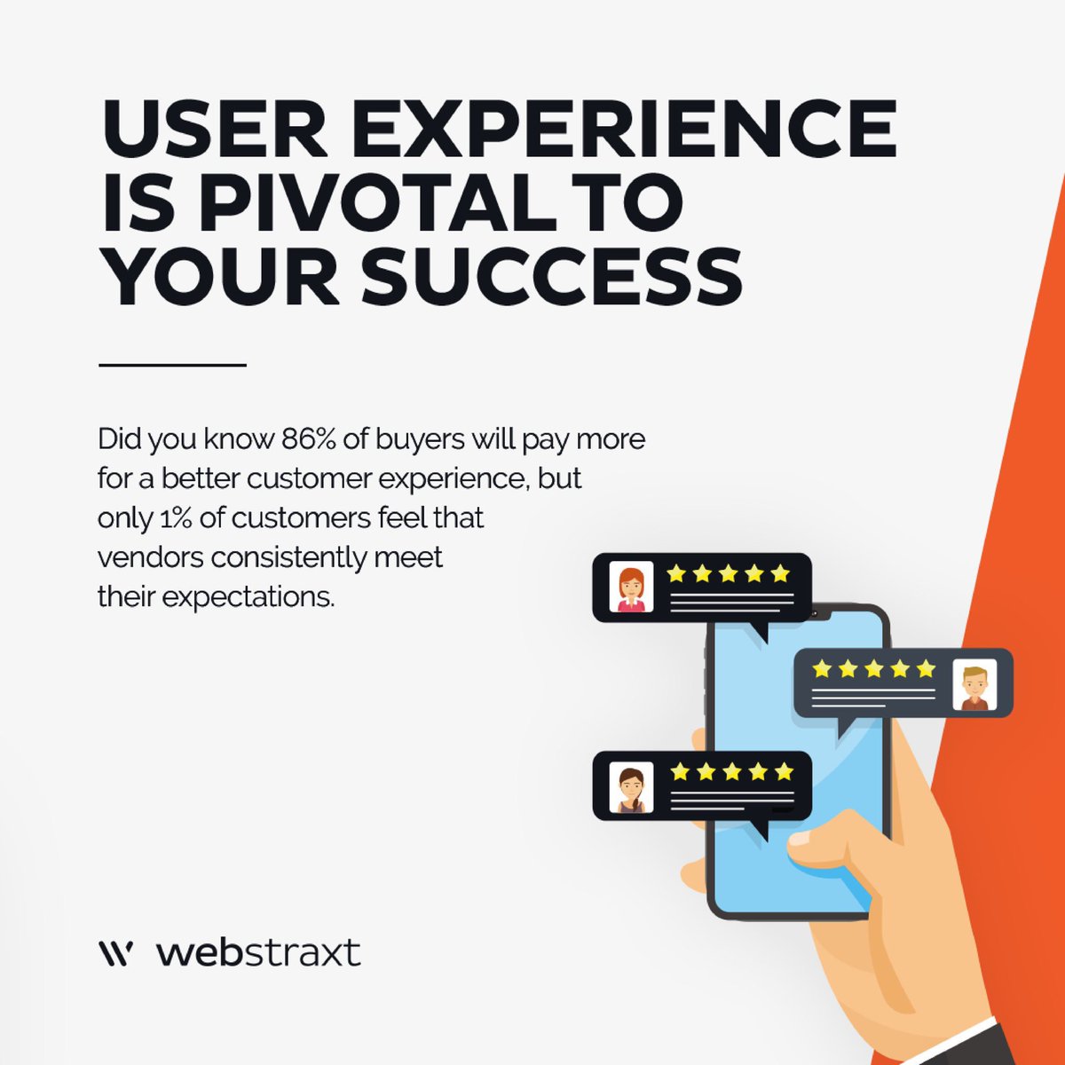 webstraxt's tweet photo. Is the user experience/customer journey of your website delivering the best results? π€·π»ββοΈ
Did you know 86% of buyers will pay more for a better customer experience! Make sure you're meeting their expectations.
#webstraxt #userexperience #ecommerce #wednesdaywisdom https://t.co/XrtFXouVV2