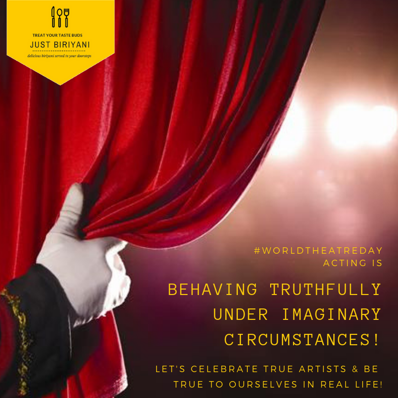 zerocardsindia's tweet photo. #ADWGroup #JustBiriyani #JustBiryani #LiteTiffin #FullKattu #KaapiHouse #Biryani #Meals #Meals #Tiffin #Idly #Chappathi #KalDosa #Idiyappam #ZeroDay

This #World #Theatre #Day, let's be #true to ourselves!! https://t.co/nHs2lswVDR