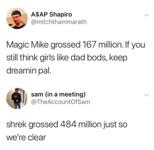 MensHumor's tweet photo. Fact. I got mad dad bod and I had sex once. Facts. https://t.co/TzFXx8I7Qn