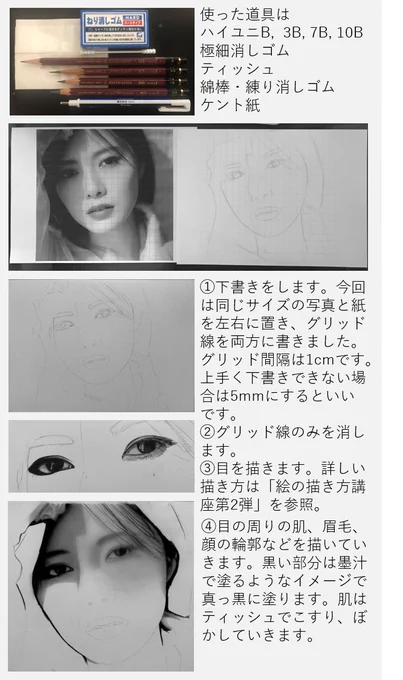 絵の描き方講座 第3弾やります!今回は鼻と口を解説しました自己流ですがよかったら見てくださいモデル: 白石麻衣全体像は写真に見えても、例えばある部分の5mm四方を拡大して見れば、特に凄いことはやってませんひたすら単純作業の繰り返しです技術より几帳面さと気合が重要な気がします 