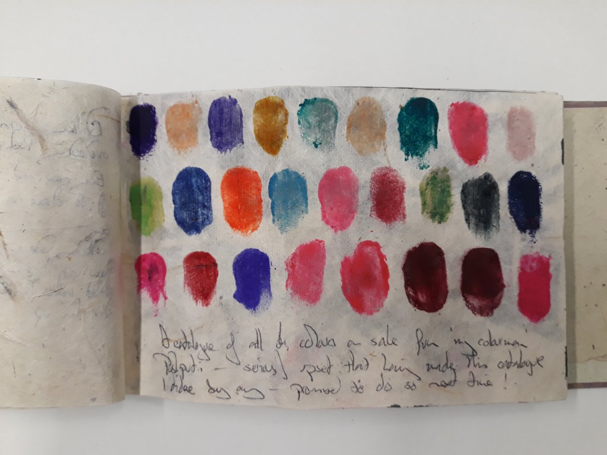 Whilst travelling in Kathmandu in the 1990s the artist Rob Fairley recorded the colours for sale in the colorman’s shop in his sketchbook. It is now part of the Attic Archive (Acc.13227) #Archive30 #colours