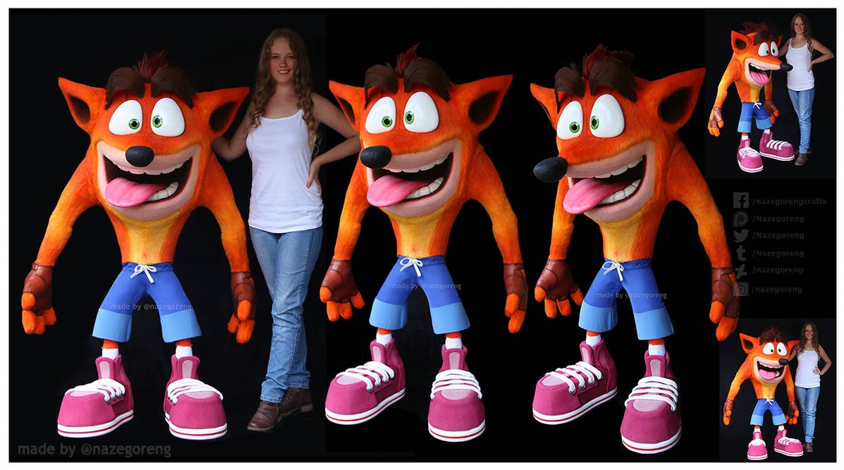 He's finally done! My lifesize (5' tall) Crash Bandicoot replica. 

An 'nsane amount of work went into this guy. 700+ hours over 6 months. 
Hope you guys love him. Feel free to RT + tag any friends that would like to see him. Let me know what you think

More info in thread