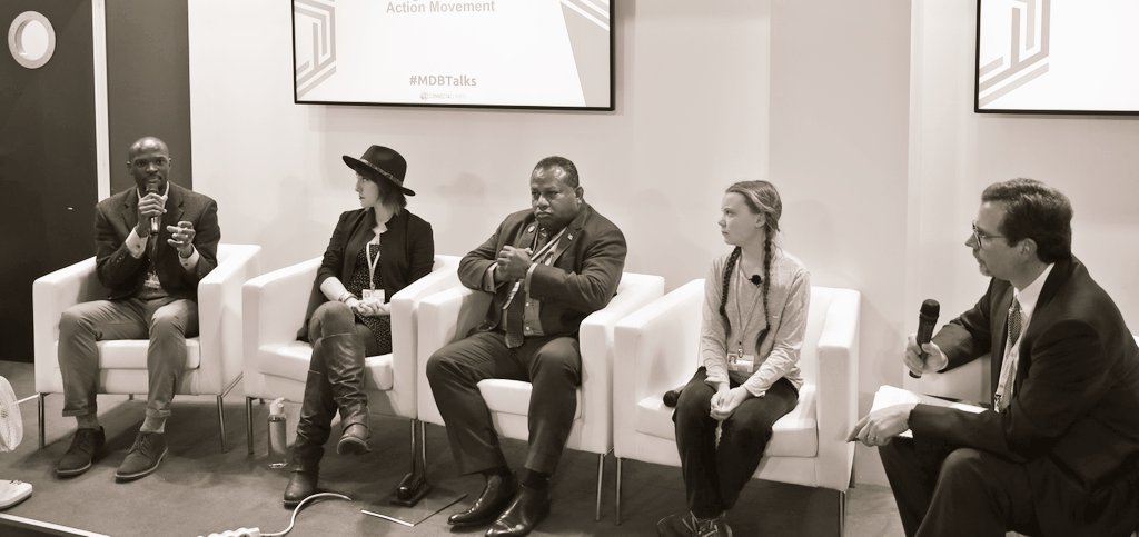 jpbrice's tweet photo. “You are never too small to change the #world 🌏.” ~ @GretaThunberg.

Great panel organized by @Connect4Climate on "Connecting to Accelerate #ClimateAction: #YouthUnstoppable" during #MDBTalks @COP24 with @slaterjk, @SeruiratuCOP23, Greta &amp; I 😀. Watch: https://t.co/J8lPdyo1Mz 🌱 https://t.co/b1VK0p7EJz