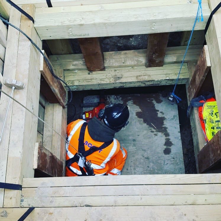 ConceptSI's tweet photo. Investigation drilling to confirm  #pilefoundations from within a #deepshaft #confinedspace #safetyfirst #handexcavated #fullyshored #ConceptExpertise https://t.co/inIOLhpEEE