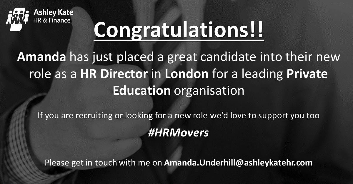 AshleyKateUK's tweet photo. Congratulations to @AmandaU_HR and her candidate for their success in being offered a brand new role as a #HR #Director in #London for our #Education sector client!π₯³π
If you are looking for your next Senior HR role please get in touch with Amanda on the below! #HRMovers https://t.co/C8xYaZRcyr