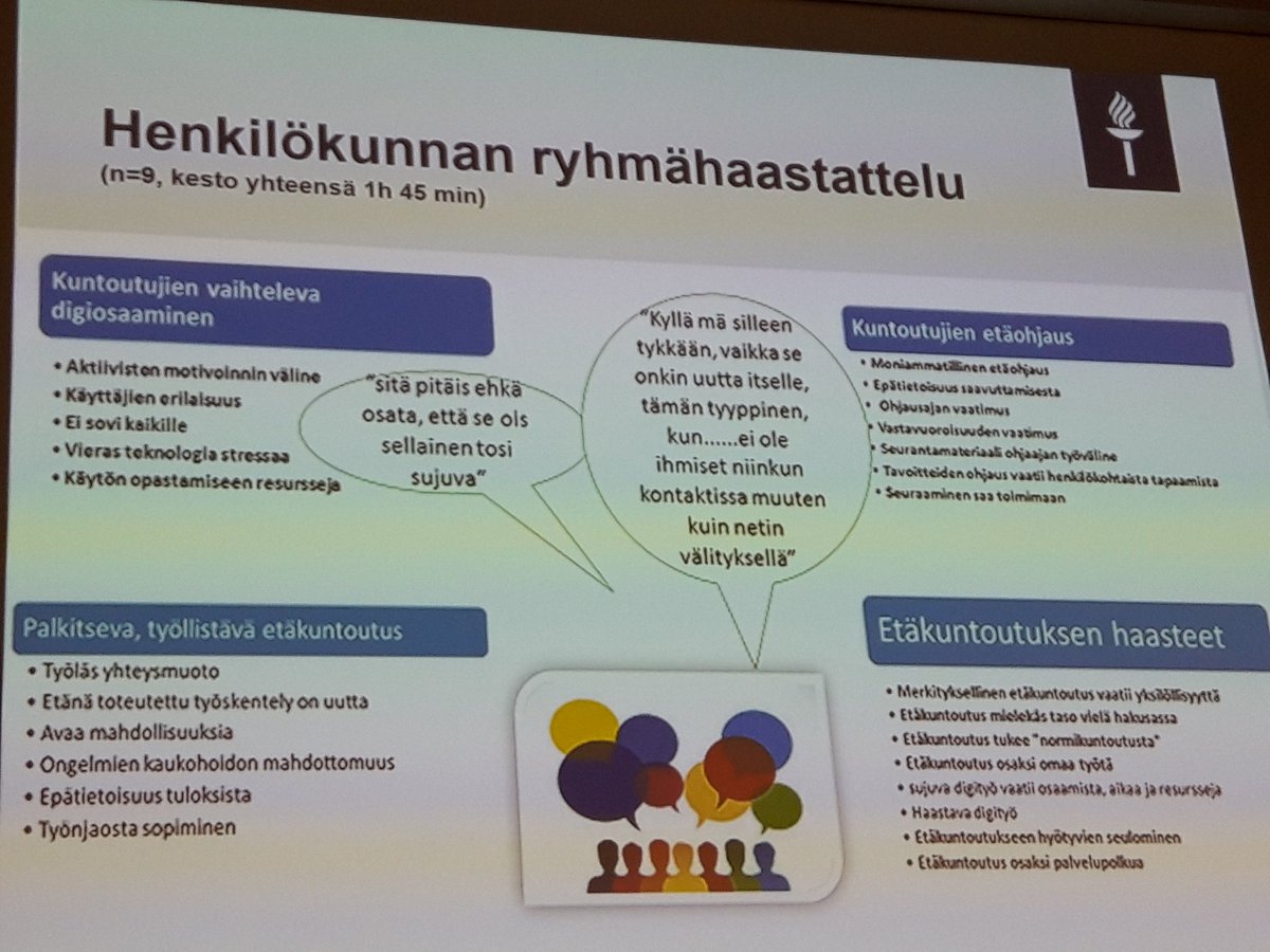 Digiloikkaa kuntoutuksessa - etäkuntoutus vaatii myös henkilökunnalta uusien taitojen opettelua: valmentavaa, pedagogista lähestymistapaa. #jyu #kelakuntoutus
