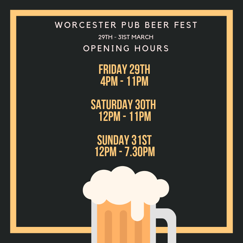 We're extending our opening times this weekend as part of Worcester Pub Beer Festival! <a href="/Worcpubbeerfest/">Worcester Pub Beer Festival</a>  🍻
3 live bands, 3 delicious menus from Smokin Brad’s, 6 guest craft beers, and 8 of our own hand-pulled English ales. Don't miss out!

#worcestershirehour