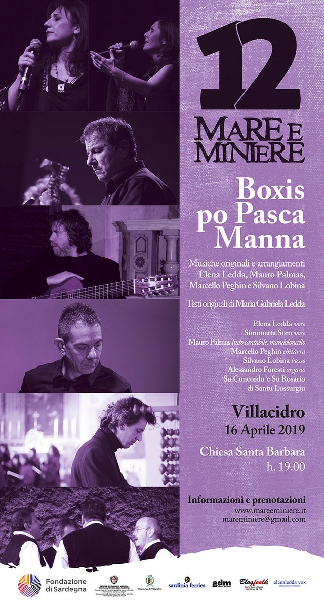 mareeminiere's tweet photo. A VILLACIDRO Il 16 marzo ore 19.00 Chiesa Santa Barbara BOXIS PO PASCA MANNA #mareeminiere2019 #mareeminiere #elenaledda @xelenaledda @villacidroinfo https://t.co/MefkITF97Z