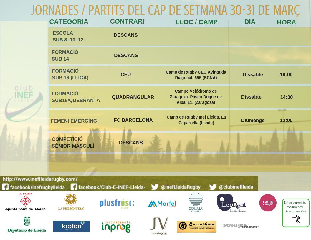 Cap de setmana amb partits molt interessants! T'ho perdràs ?! <a href="/segrecom_esp/">SEGRE Esports</a> <a href="/lleidadiari/">LleidaDiari.cat</a> <a href="/DiputacioLleida/">Diputació de Lleida</a> <a href="/paerialleida/">Ajuntament de Lleida</a>