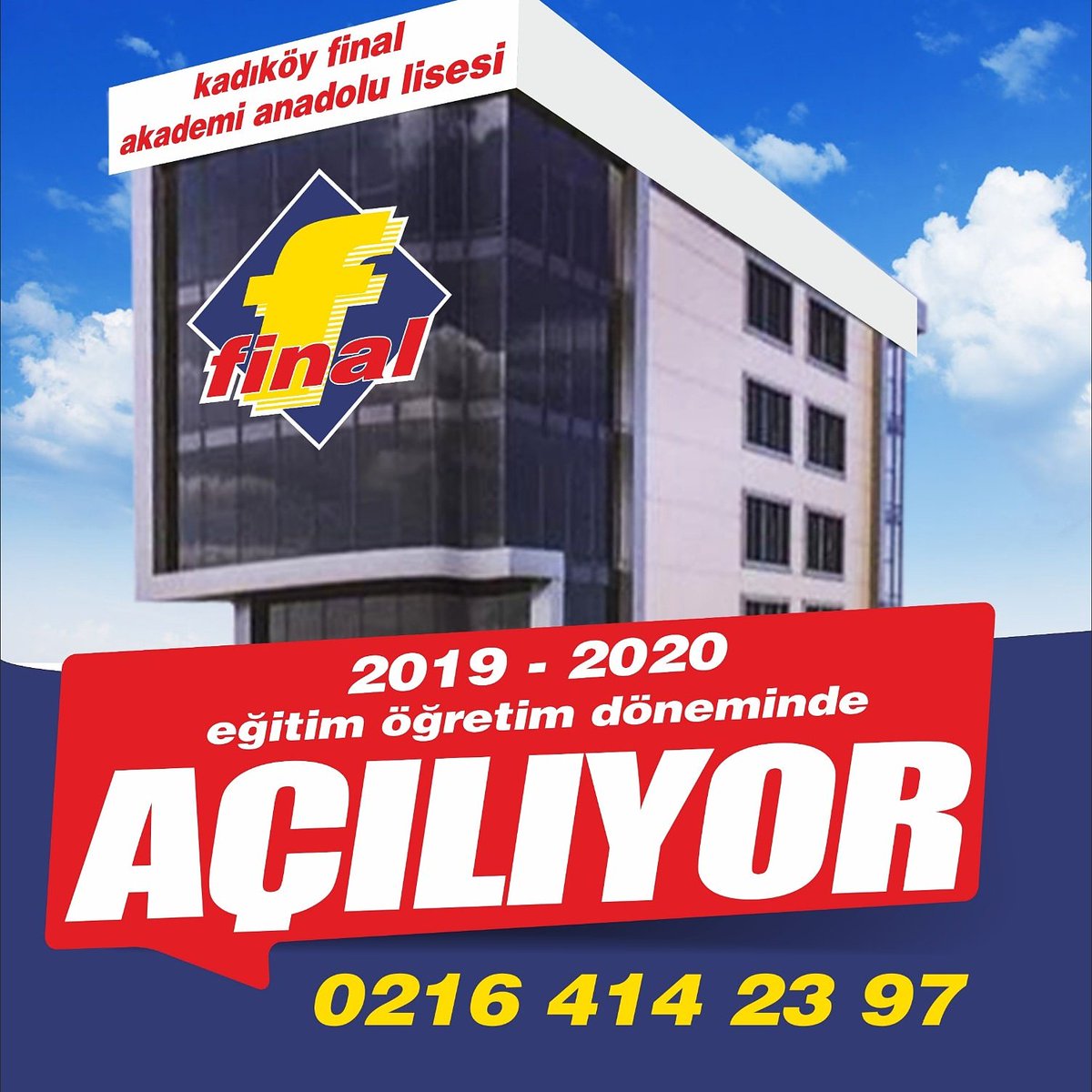GokhanAtaman's tweet photo. Kadıköy Final Temel Lisesi tecrübeli kadrosuyla 2019-2020 eğitim-öğretim döneminde yeni binasında hizmet vermeye devam edecektir. Detaylı bilgi almak ve erken kayıt avantajlarından faydalanmak için 0–216–4142397 ile irtibata geçebilirsiniz. #final #finalakademi #finalegitim https://t.co/R91HgtOqDV